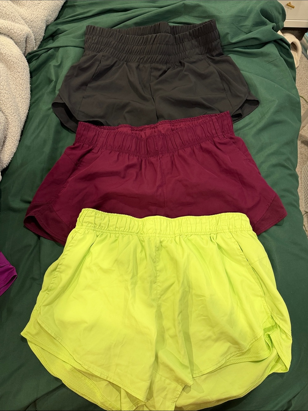 Women’s Elastic-Waist Shorts bundle - Black, Burgundy & Neon Yellow - Walmart